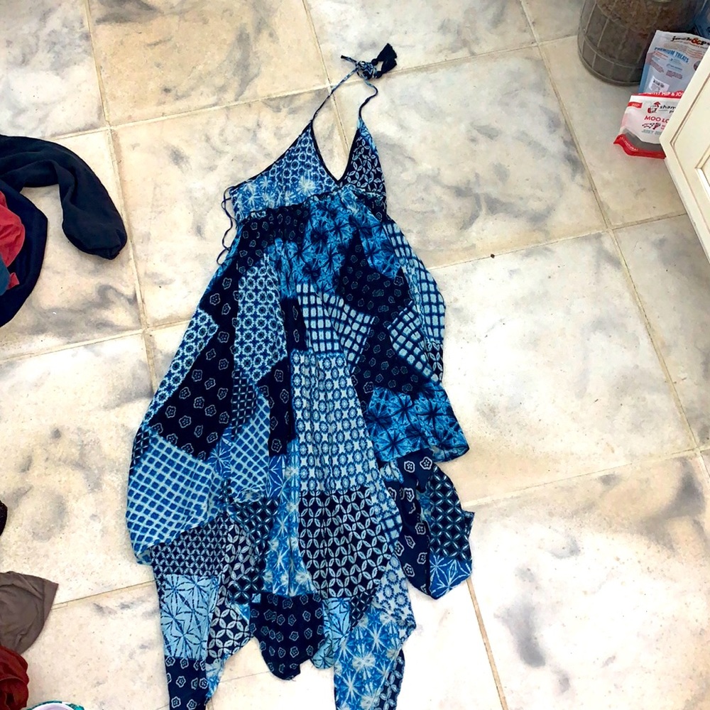 Blue patterned halter sun dress